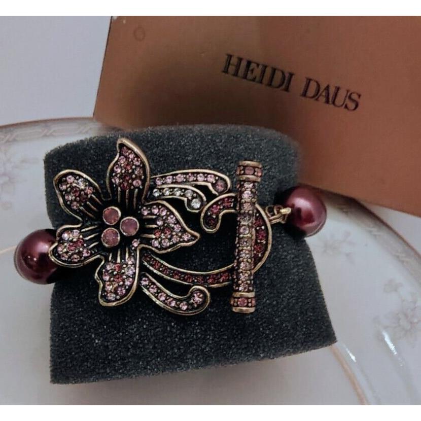 Heidi Daus Floral Plum Glass Beaded Marcasite Swarovski Crystal Bracelet