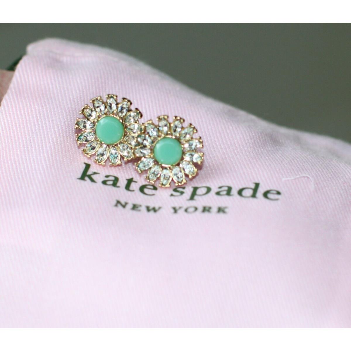 Kate Spade Estate Garden Sun Flower Stud Earrings Light Green Halo Marquis Stone