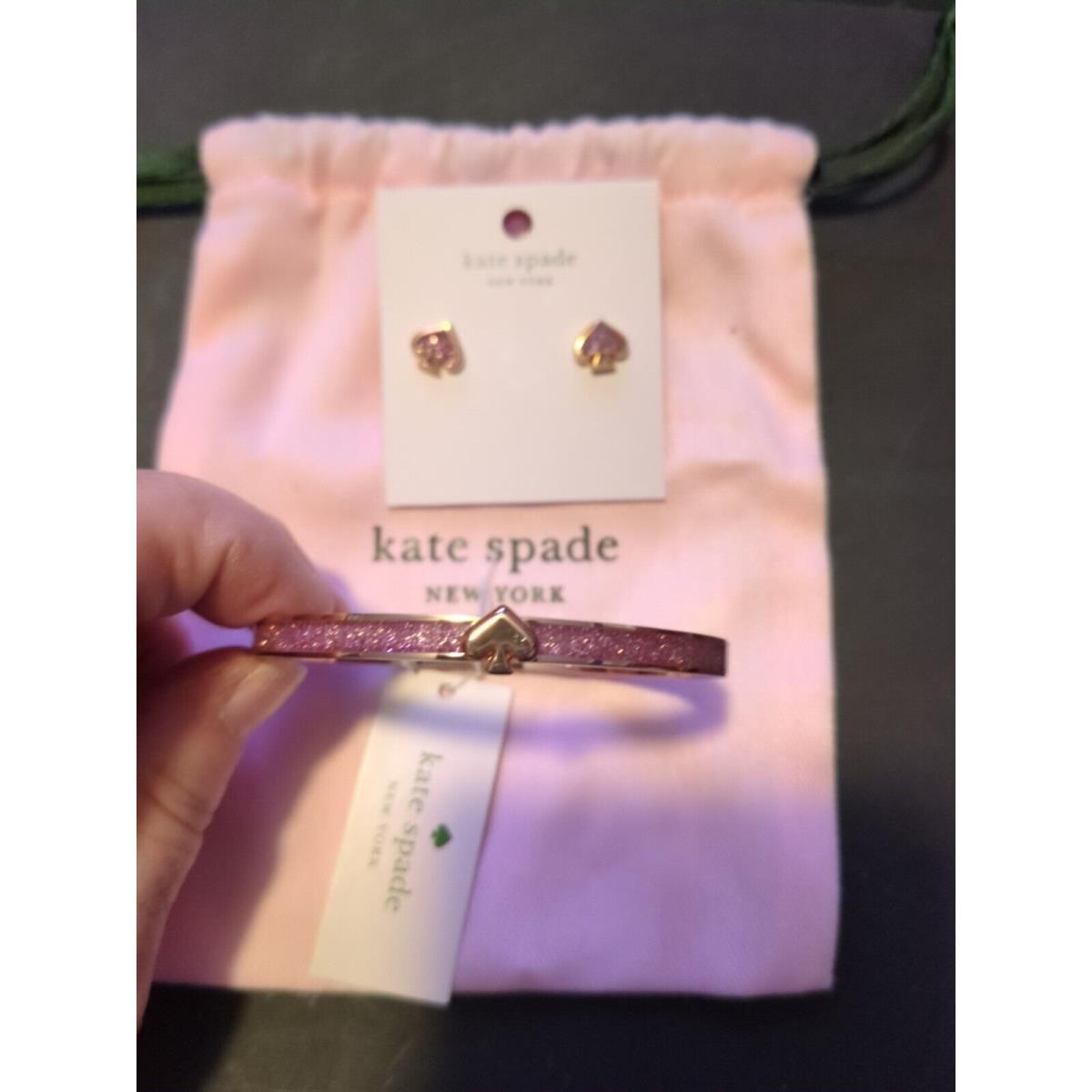 Kate Spade Everyday Spade Bracelet Glitter Rose Gold Tone W/matching Earrings