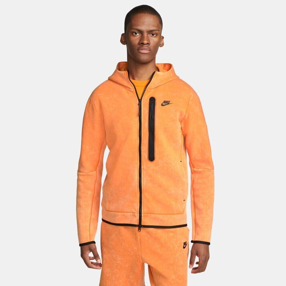 Nike Sportswear Tech Fleece Wash Full Zip Men`s Hoodie Orange DM6515-886