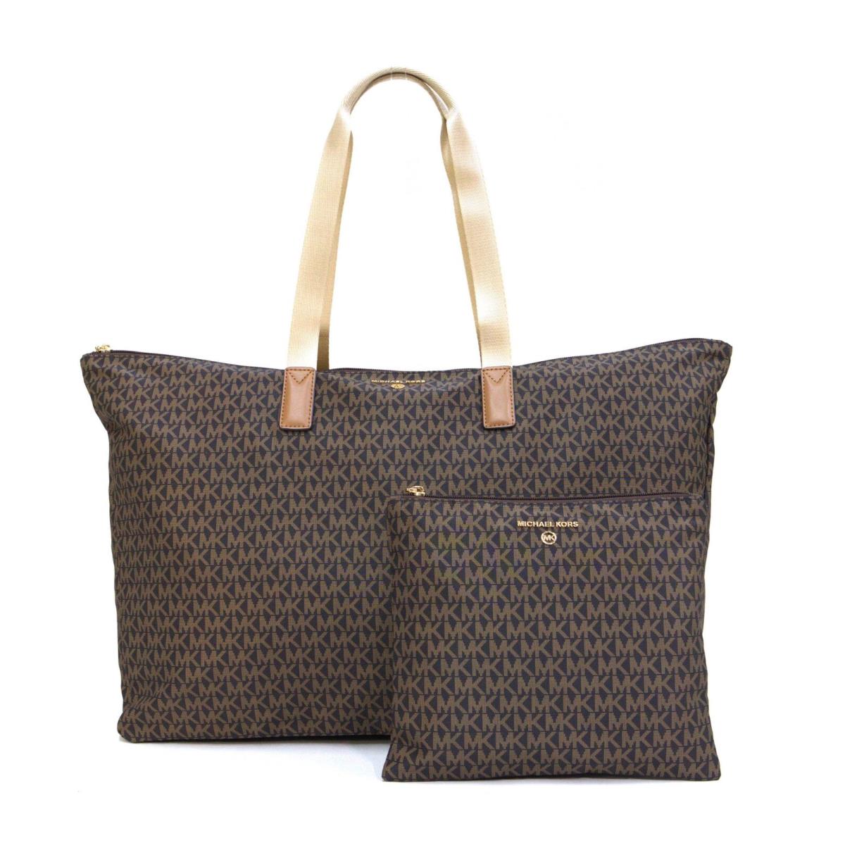 Michael Kors Jet Set Travel Large Signature Logo Print Woven Tote Bag - Brown/ac