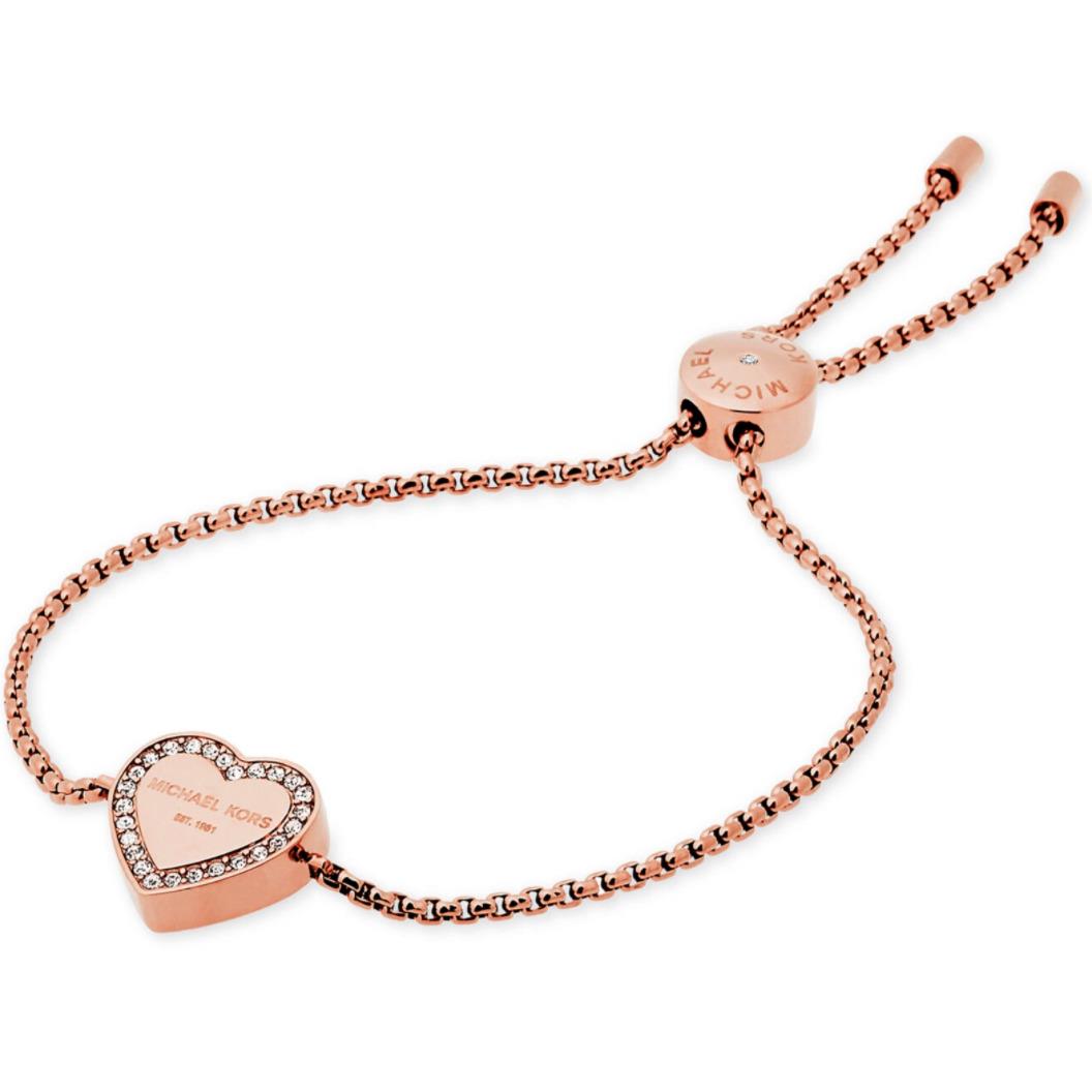 Michael Kors Heritage Rose Gold Heart Slider Bracelet Crystals MKJ5391791+MK Box