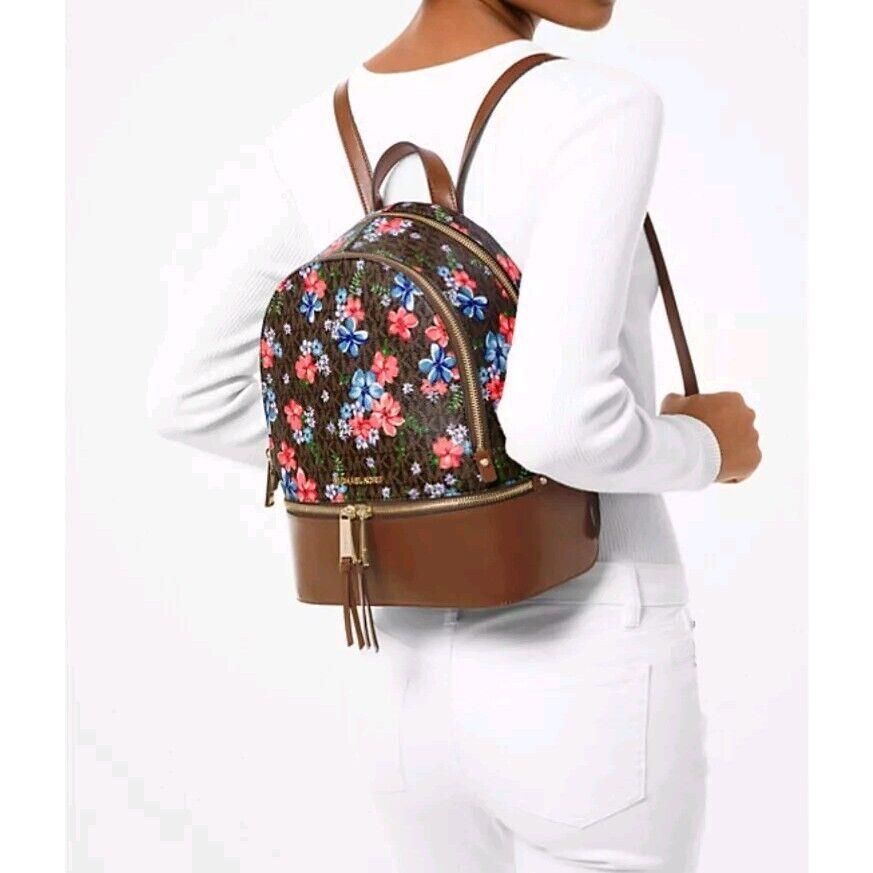 Michael Kors Rhea Medium Floral-printed Logo Canvas Backpack