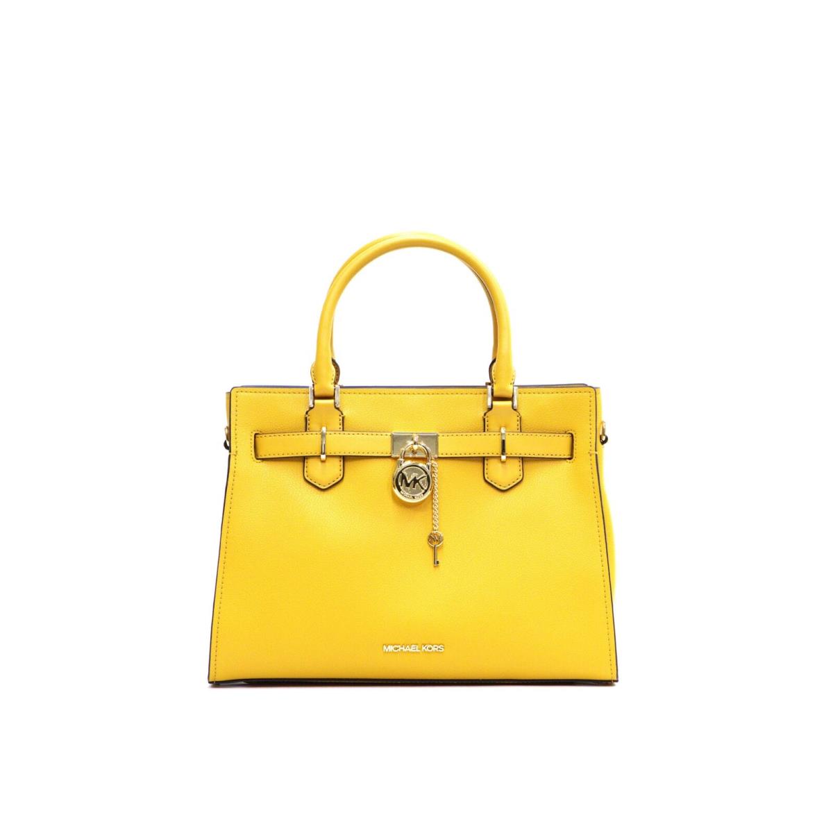 Michael Kors Hamilton Medium Satchel Shoulder Leather Bag - Golden Rod - Gold