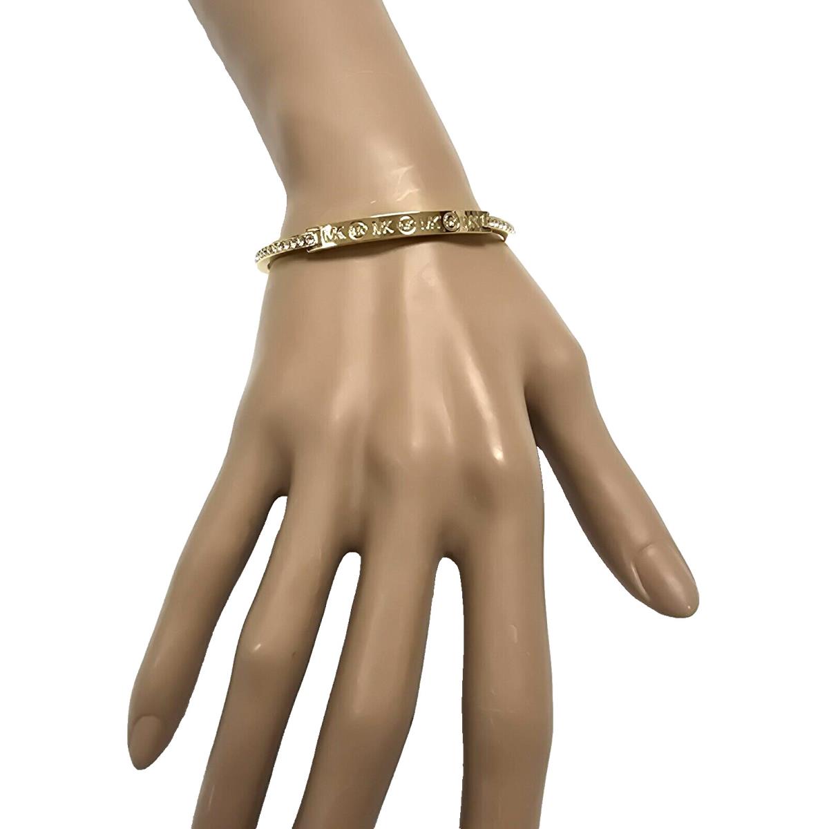 Michael Kors Gold Tone Crystals MK Logo Brass Bangle Bracelet -MKJ0031