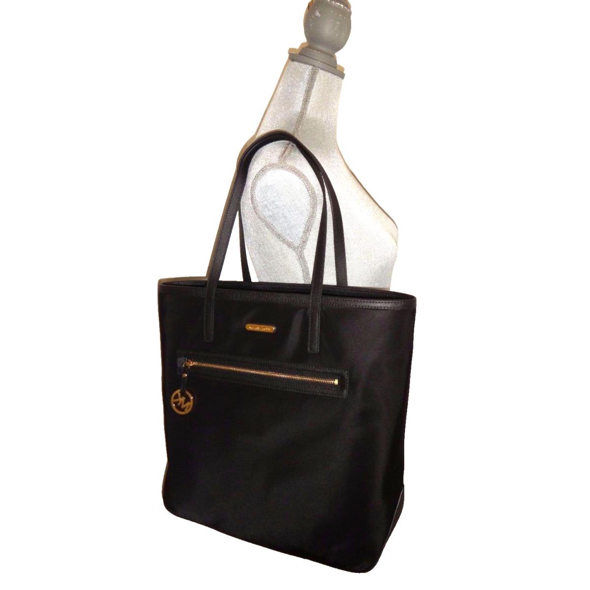 Michael Kors Women`s Kempton MK LG Tote Purse Bag Black Nylon Leather 38S7XKPT3C