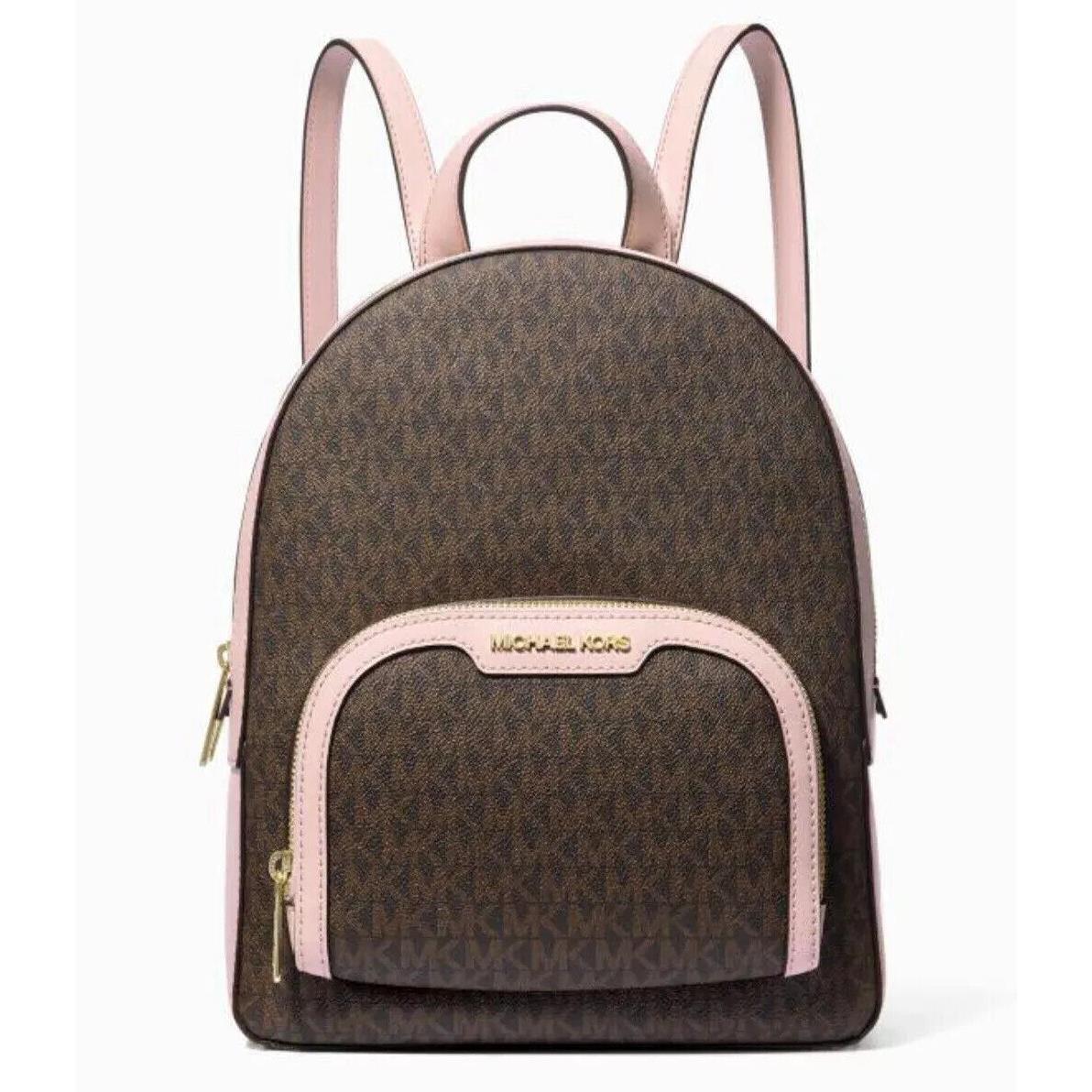Michael Kors Jaycee Medium Logo Backpack Brown / Powder Blush with Dust Bag