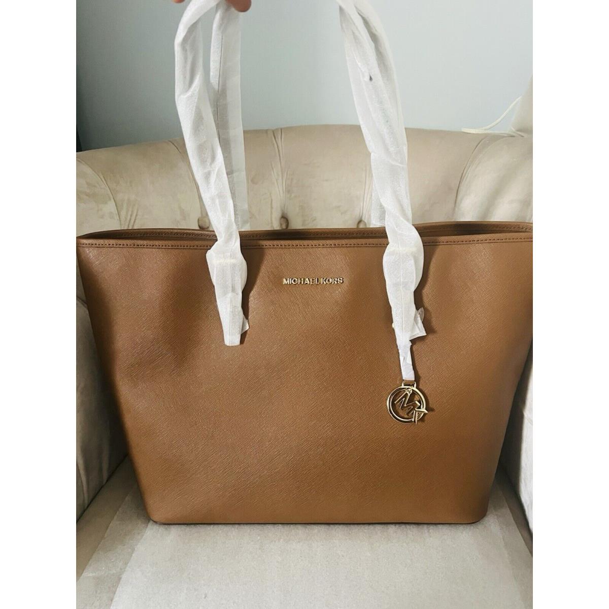 Michael Kors Jet Set Large Multi Function Tote Luggage Leather Bag Handbag Brown
