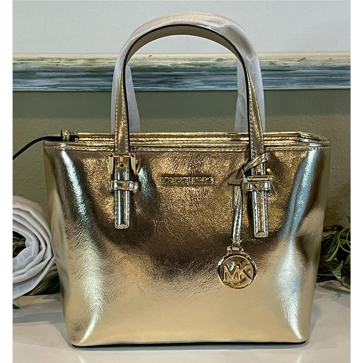 Michael Kors Jet Set Travel XS Zip Crossbody Tote Bag MK Messenger Metallic Gold
