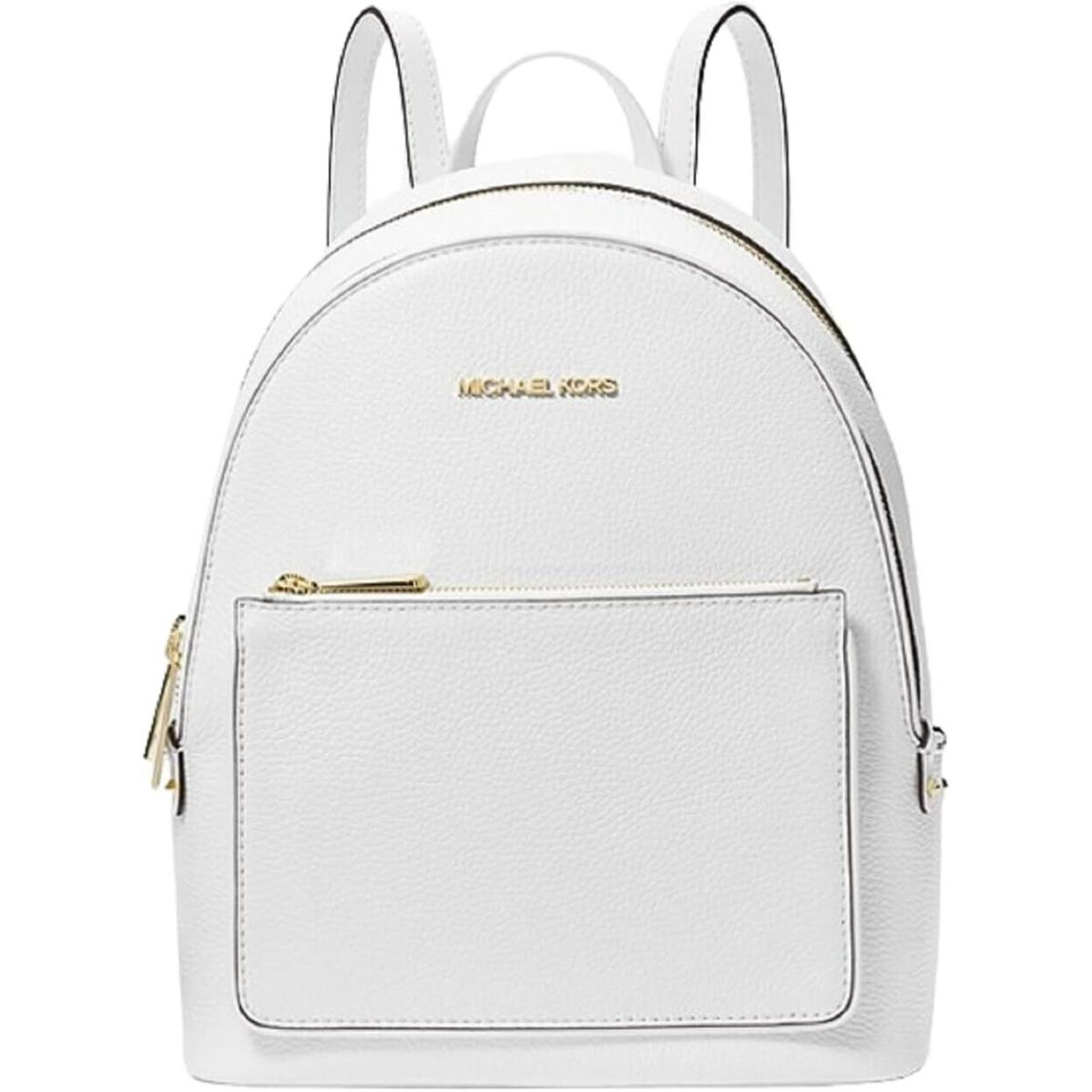 Michael Kors Gold Tone White Pebbled Leather Adina Backpack Hand Bag