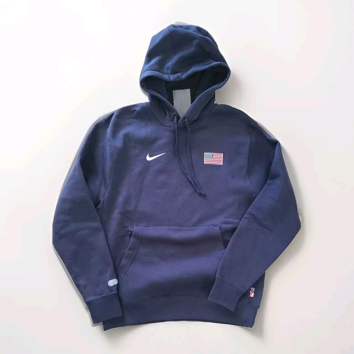 Men`s Size M Nike Olympics 2024 Usa Fleece Pullover Hoodie Navy Blue Eagle