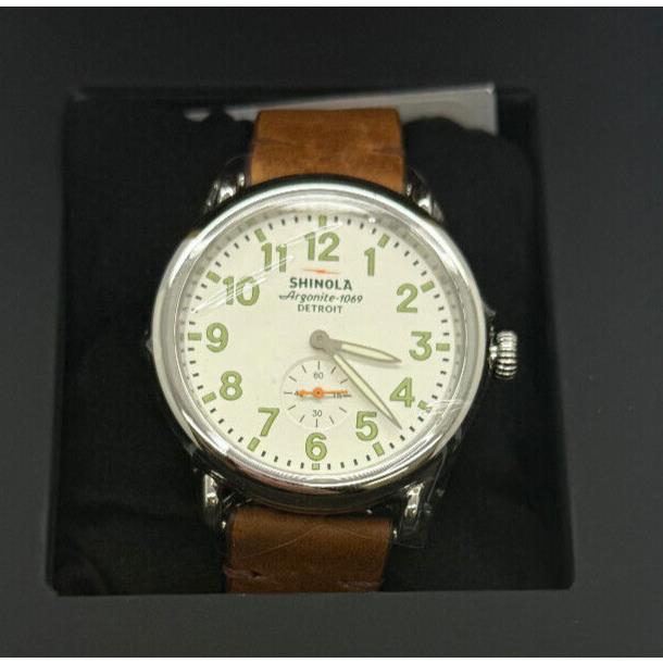 The Runwell 41mm White Dial Tan Leather Strap Watch S0120282832 by Shinola