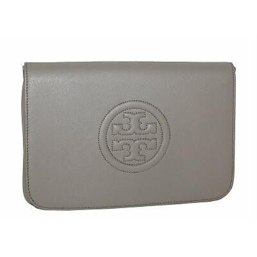 Tory Burch Women`s Leather Bombe Convertible Clutch Shoulder Bag - French Grey
