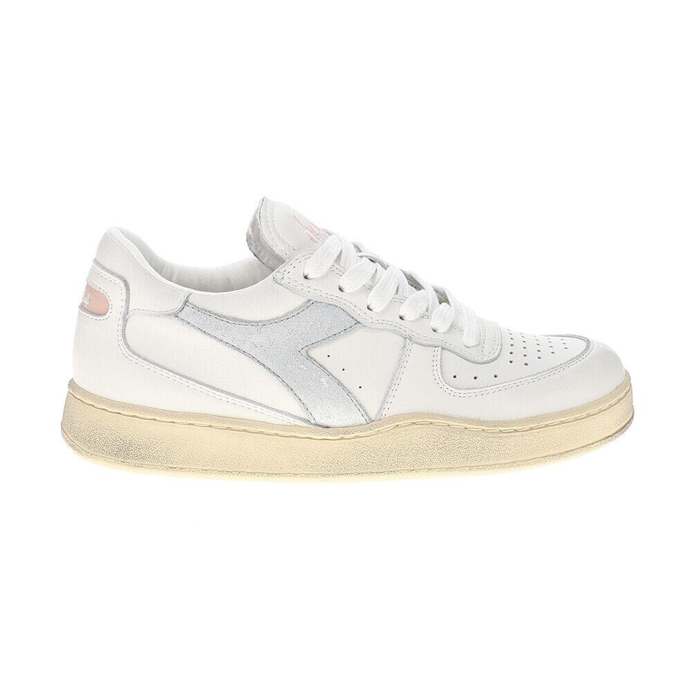Diadora Mi Basket Low Lace Up Womens Silver White Sneakers Athletic Shoes 1810 - Silver, White