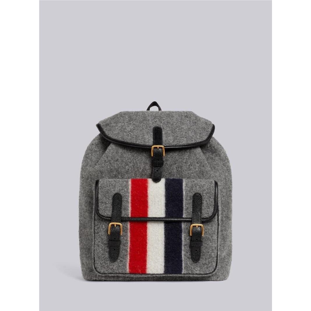 Medium Grey Boiled Wool Stripe Hunting Backpack by Thom Browne