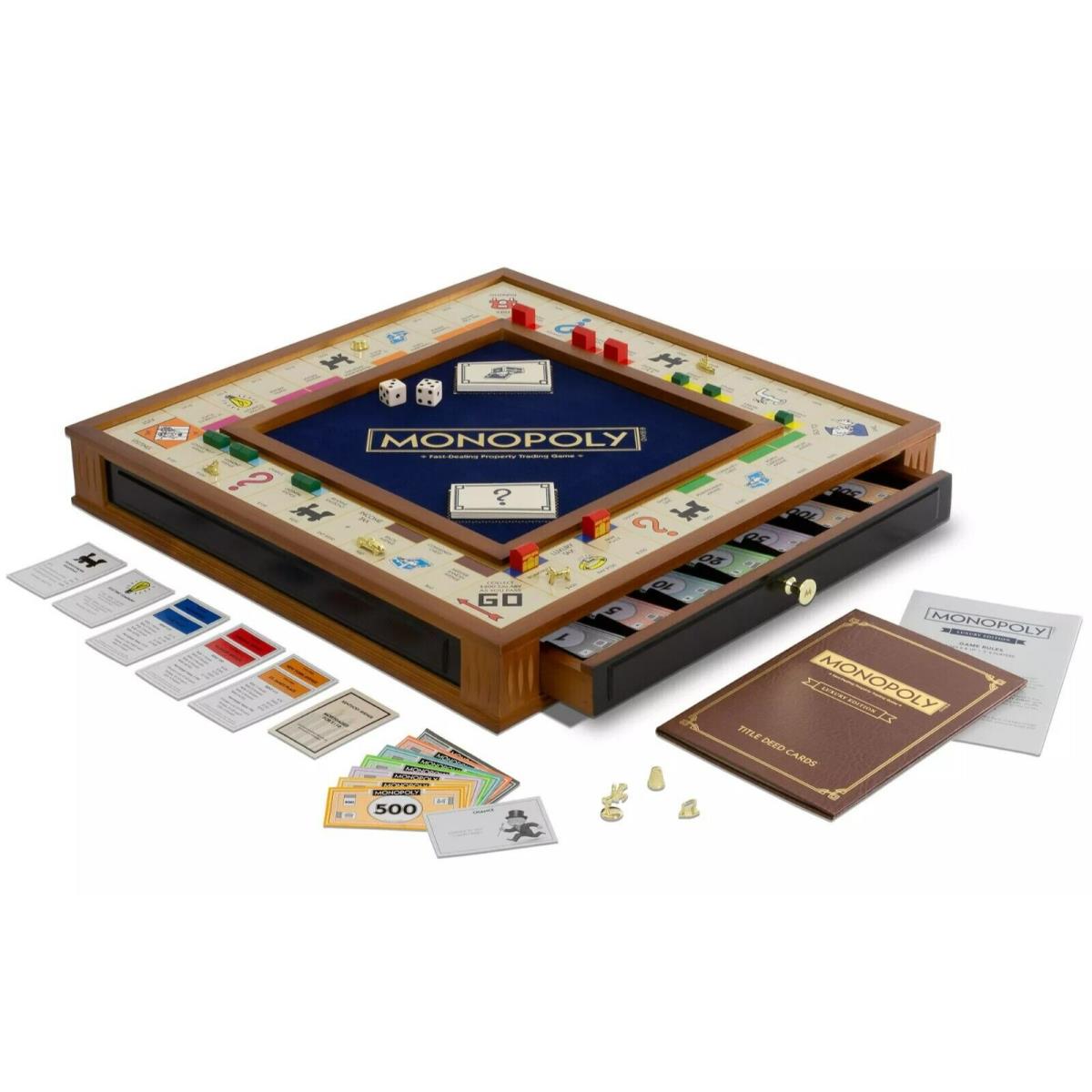 Monopoly Luxury Edition Elegant Wood Cabinet Banker`s Tray Drawers Exquisite