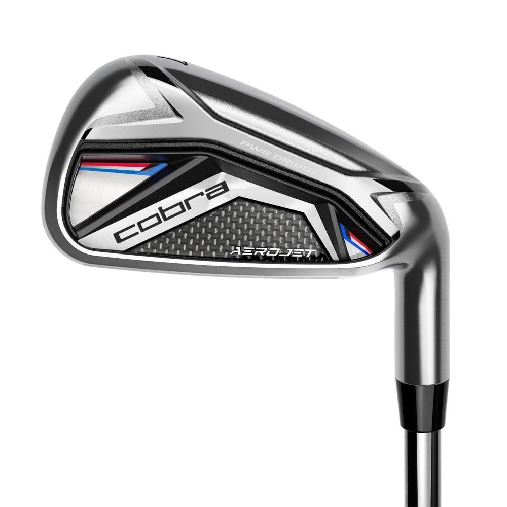 Cobra Aerojet Iron Set Stiff 5-PW GW Kbs Tour Lite Steel Shafts Lamkin Grip - Satin/Blue/Red