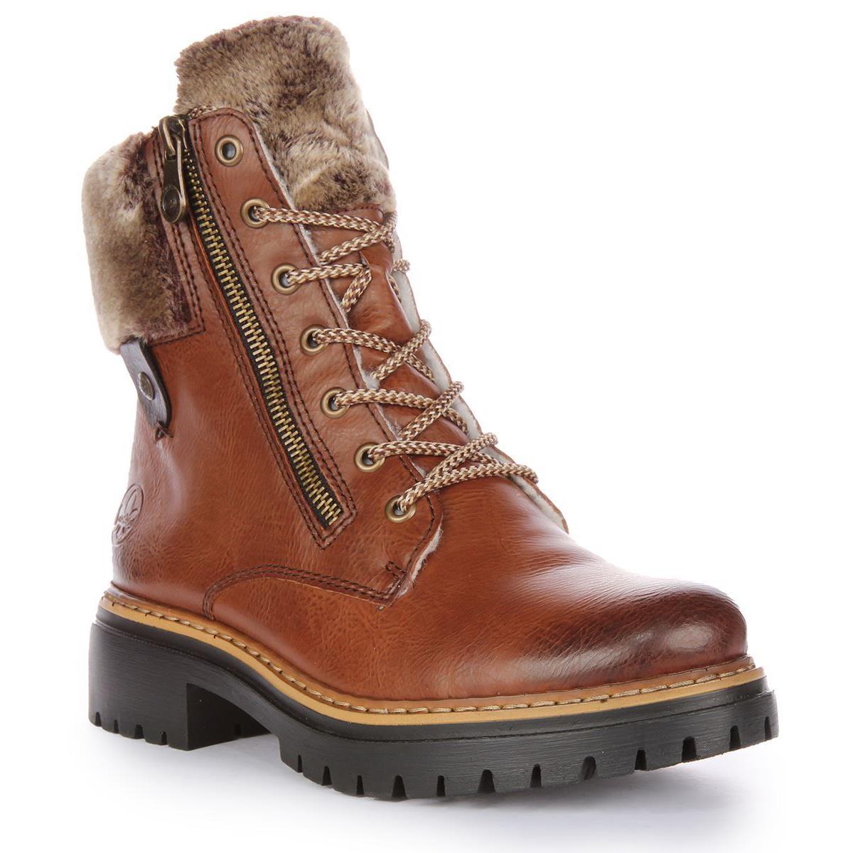 Rieker Warm Lined Zip Round Lace Womens Boot In Brown US 3.5 - 8 BROWN