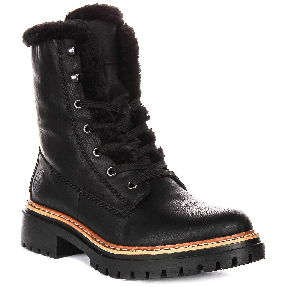 Rieker Lace Up Fur Linned Walking Ankle Boot Womens Sneakers Black US 6 - 10 BLACK