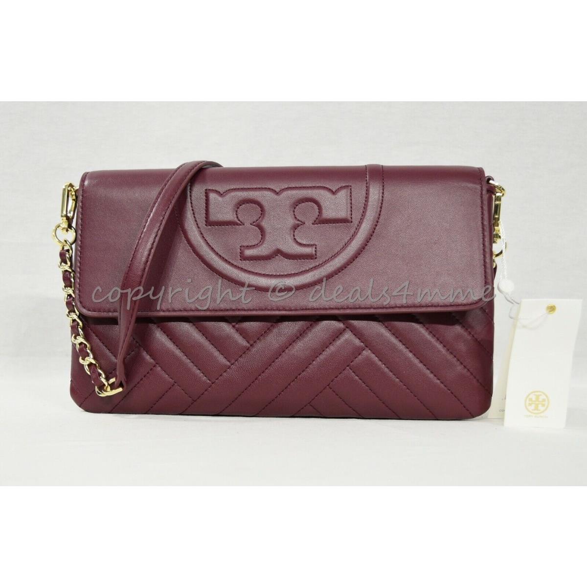 Tory Burch Alexa Leather Clutch / Shoulder Bag in Imperial Garnet