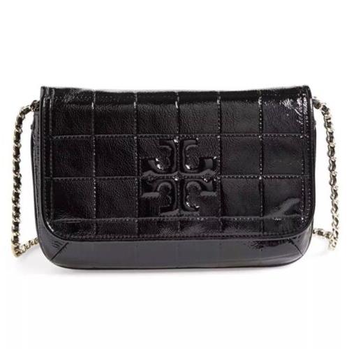 Tory Burch Marion Quilted Patent Clutch Black Gift Bag -32159753