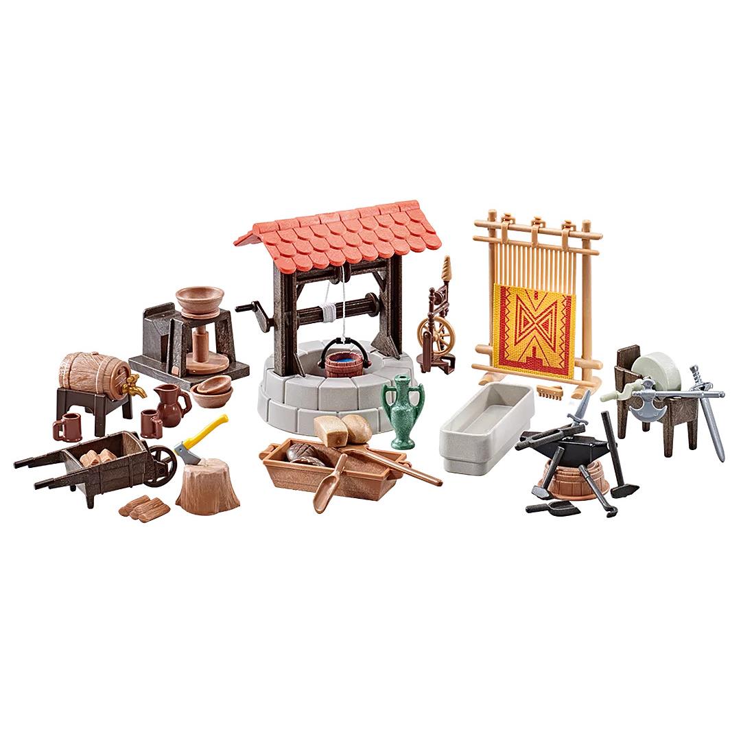 Playmobil Medieval Village Accessories 9842 Well Loom Keg Anvil Pottery +