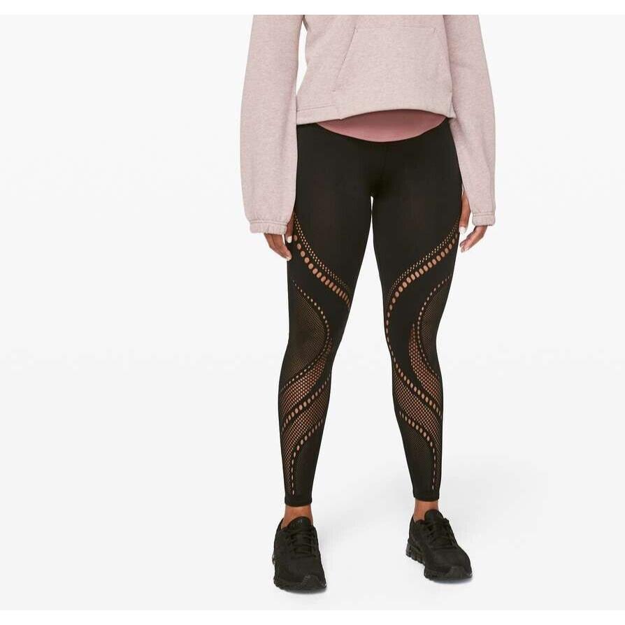 Lululemon x Barry`s Reveal Tight Precision Black Perforated Leggings Sz 6