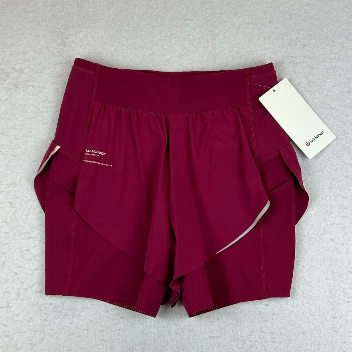 Womens Lululemon Senseknit Composite HR Burgundy Running Shorts Size 8