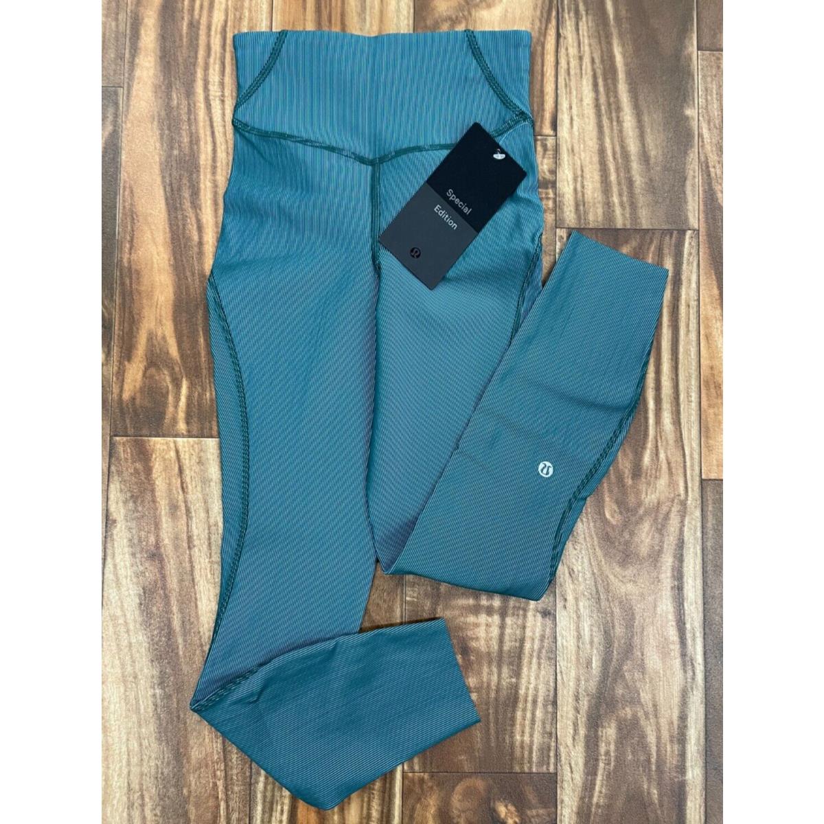 Lululemon Base Pace Tight Two-tone Ribbed In Green Jasper/blue Chill Size:0
