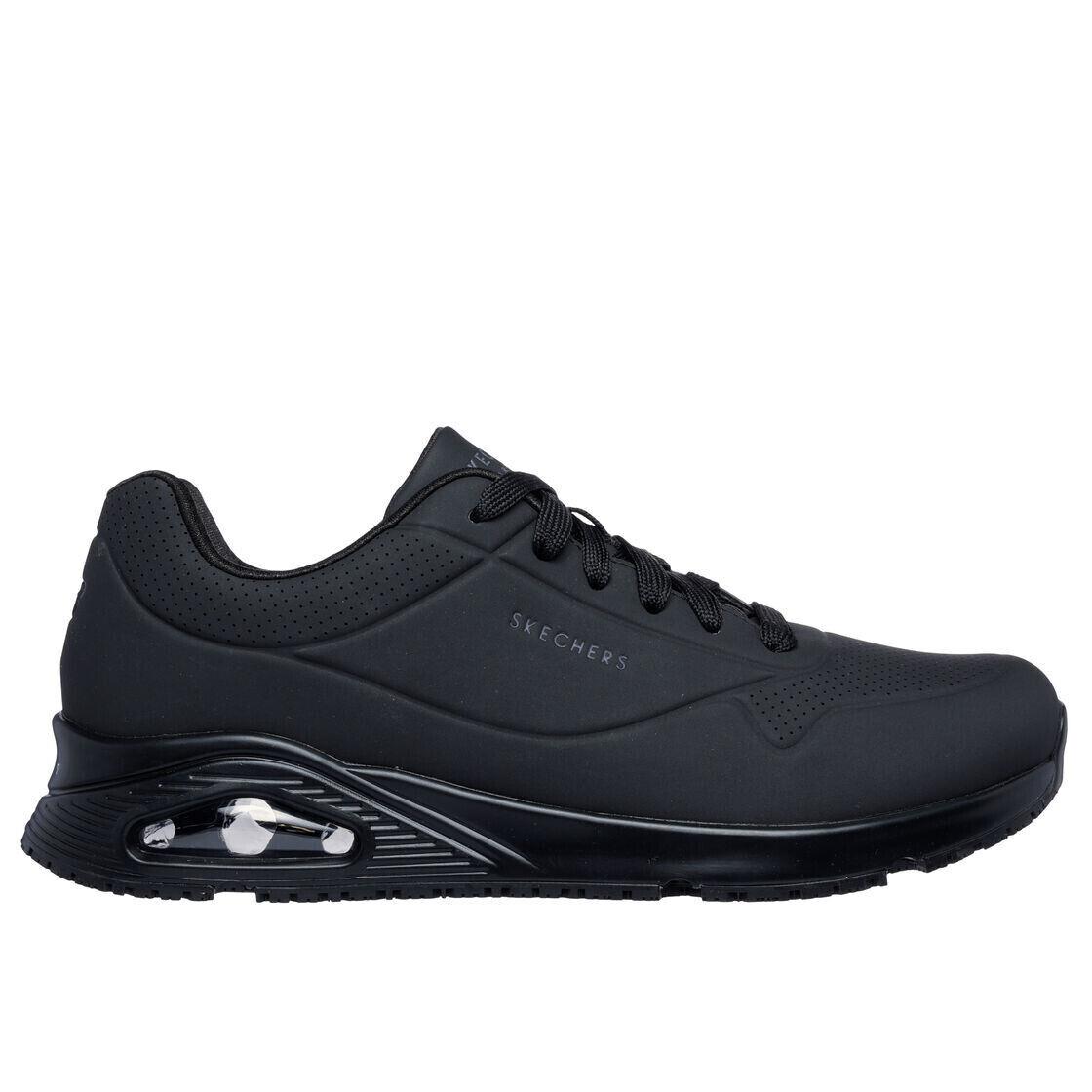 Men Skechers Work Relaxed Fit Slip Resistant Uno Sutal Memory Foam 200054 Black - Black