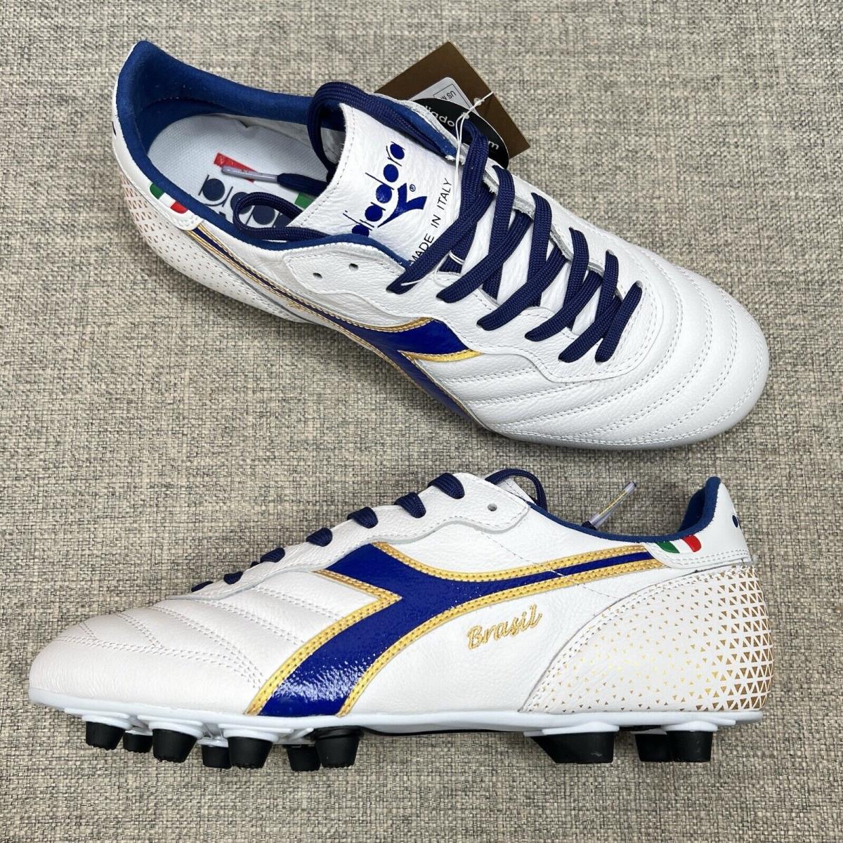 Diadora Calcio Brasil Italy OG GR Lt+ Mdpu White Blue Soccer Cleats Men`s Sz 9