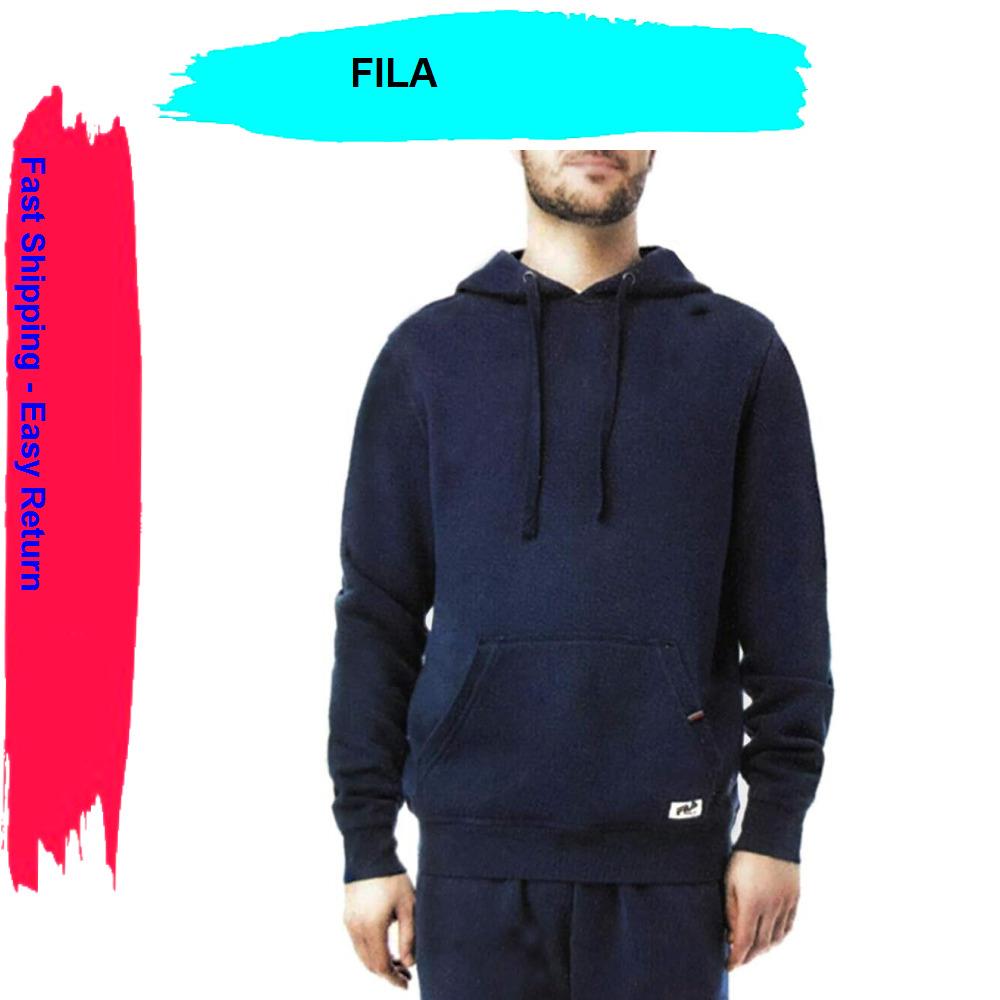 Fila Vintage Men`s Fleece Pullover Hoodie Navy X-large