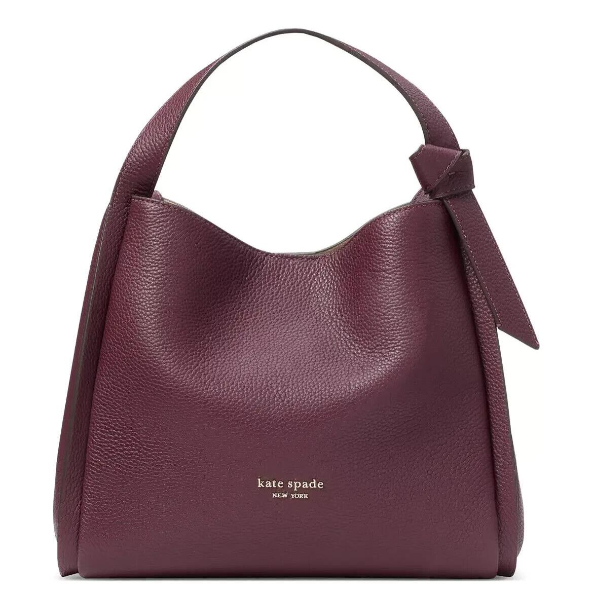 Kate Spade Knott Pebble Leather Crossbody Satchel Tote Deep Cherry Burgundy