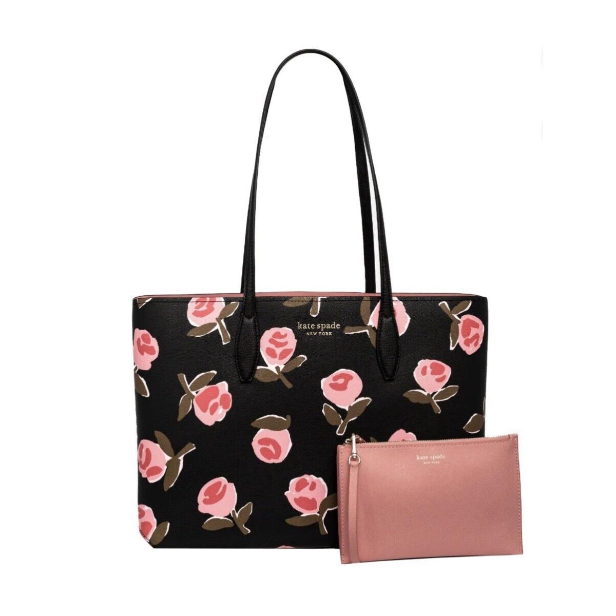 Kate Spade Ditsy Rose Floral Pink Interior All Day Tote W/pouch Retails