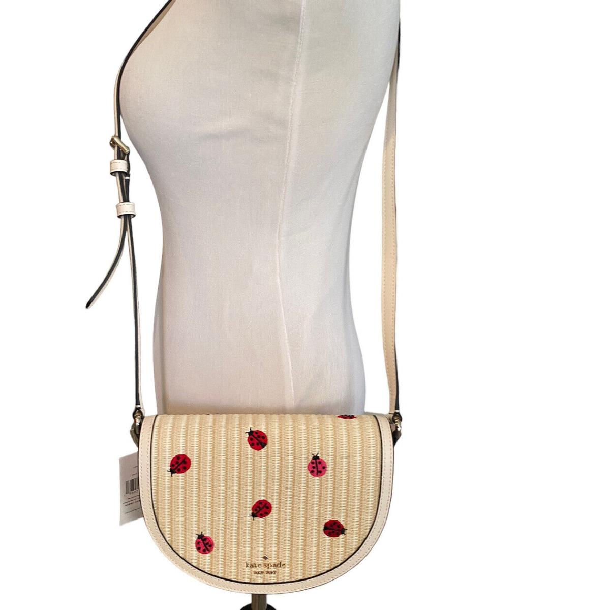 Kate Spade Luna Crescent Crossbody Straw Crossbody Embroidered Ladybugs