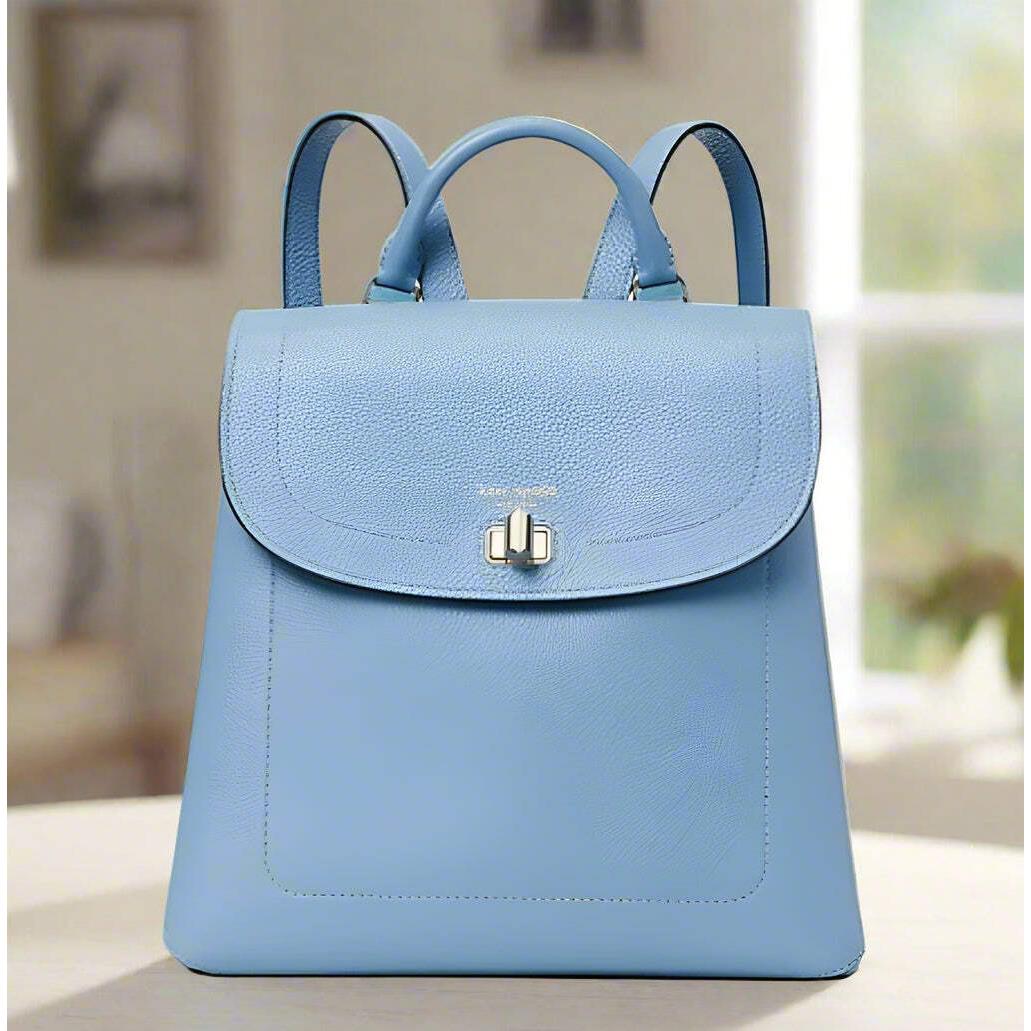 Kate Spade Essential Turnlock Flap Backpack Medium Blue Leather Origpkg