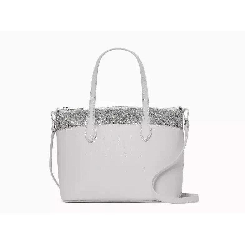 New Kate Spade Flash Glitter Satchel Crossbody Tote Grey Sparkle Gray