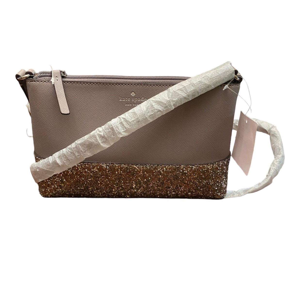 Kate Spade Greta Court Ramey Glitter Saffiano Leather Crossbody Bag Gray