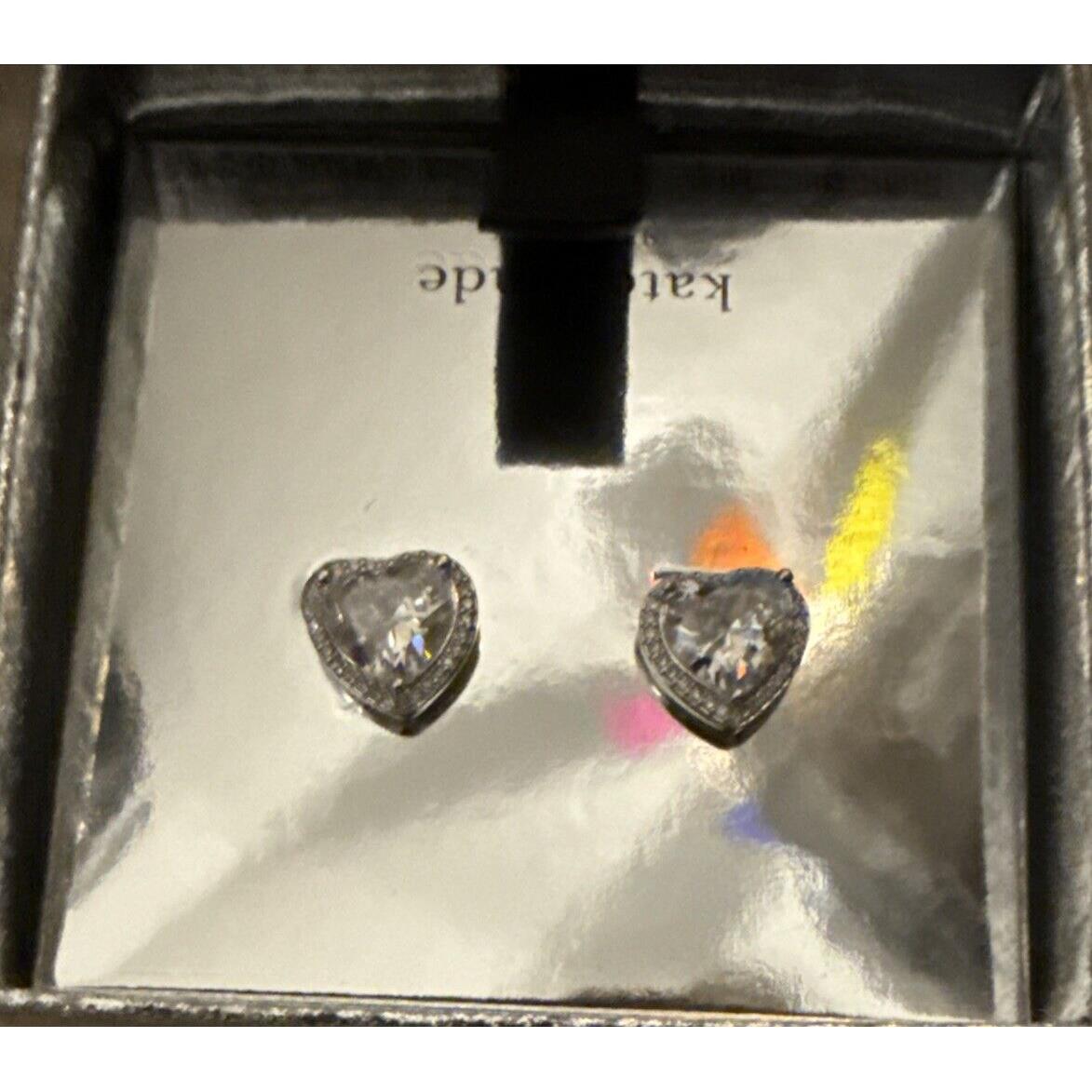 Kate Spade Cream CZ Heart Halo Stud Earrings Silver Tone S1
