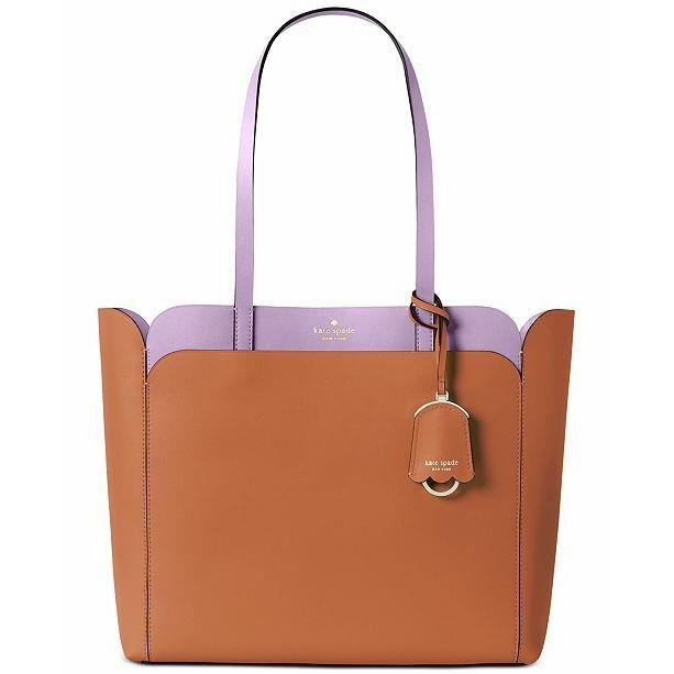 Kate Spade Magnolia Street Double Pocket MD Tote Bag Brown Lilac Real Leather