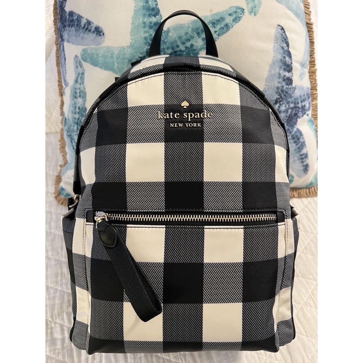 Kate Spade Chelsea Textured Gingham Medium Backpack Black/ivory