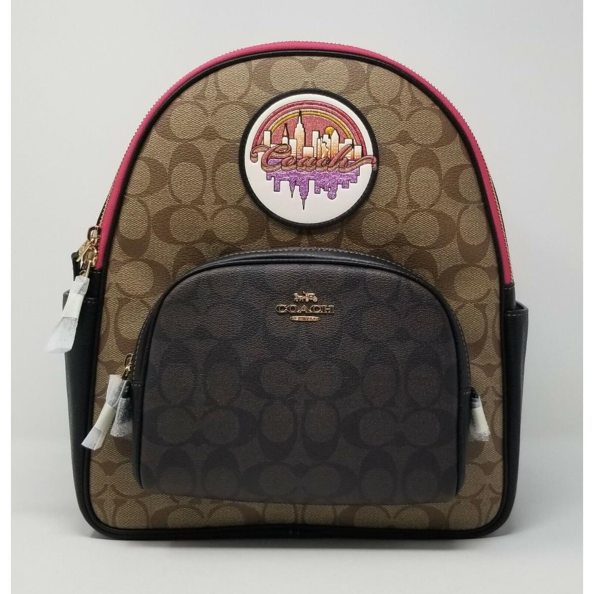 Coach Court Blocked Signature Canvas Backpack with Souvenir Patches C6920