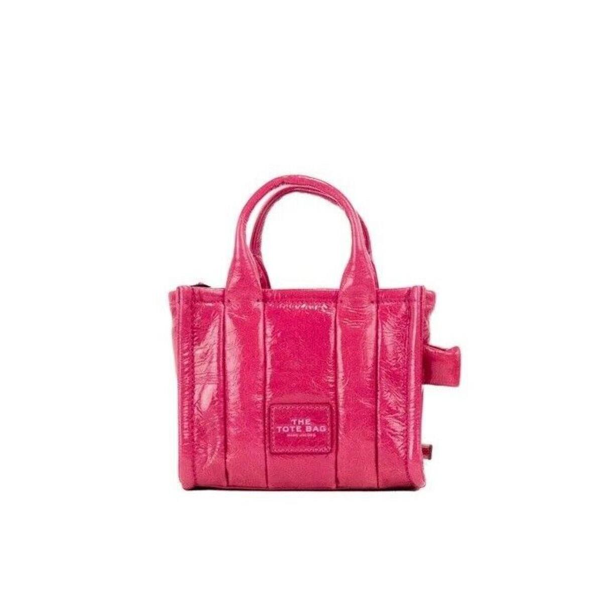 Marc Jacobs The Shiny Crinkle Micro Tote Magenta Leather Crossbody Bag Handbag