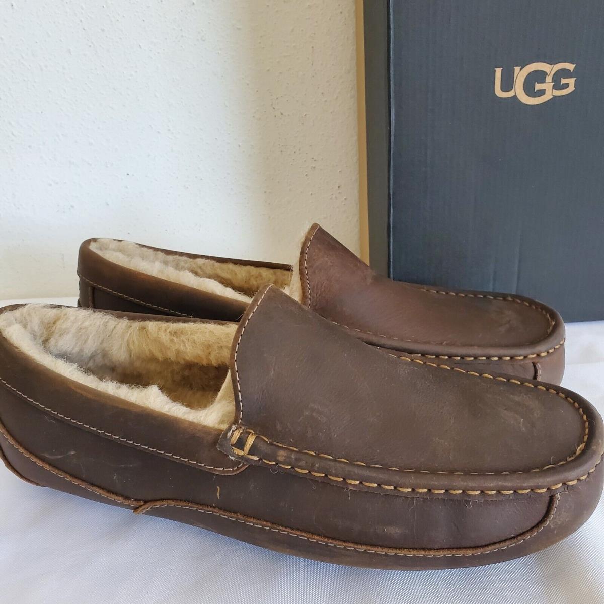 Mens Size 11 Eee Wide Tan Ugg Ascot Leather Wool Slippers 1103889W Loafers