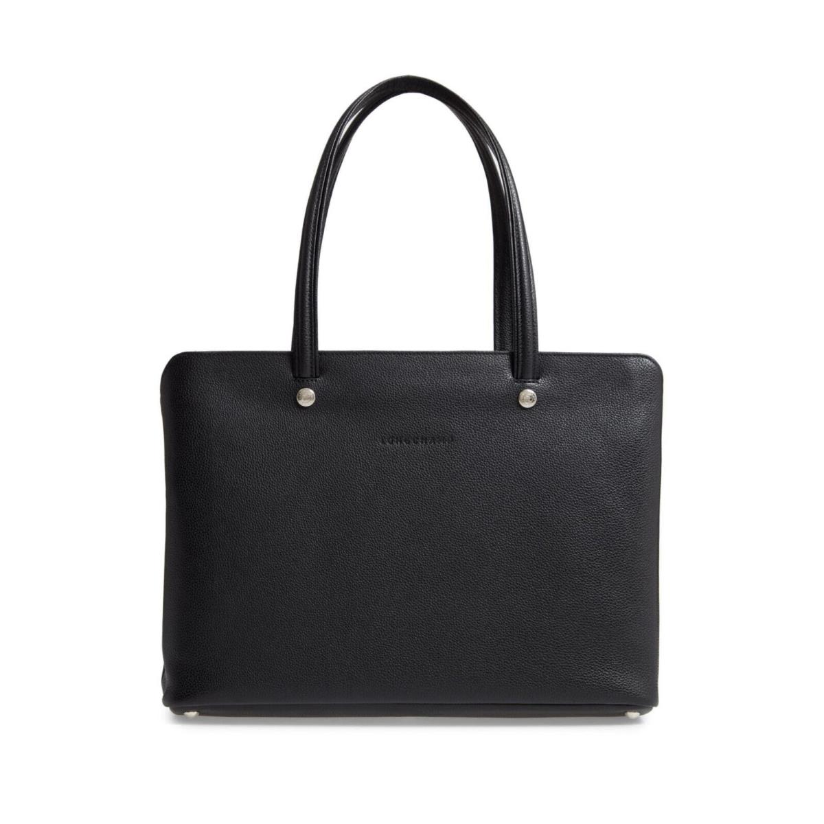 Longchamp Le Foulonne Large Leather Shoulder Tote Black
