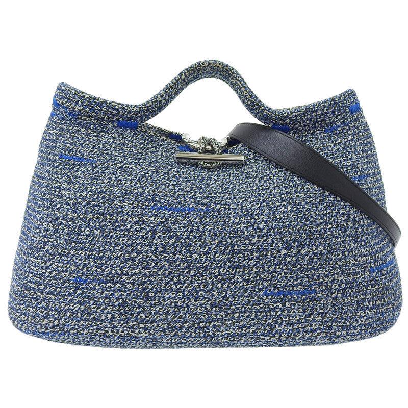 Balenciaga Zigzagger Woven Tote Handbag Black Blue - - 380688