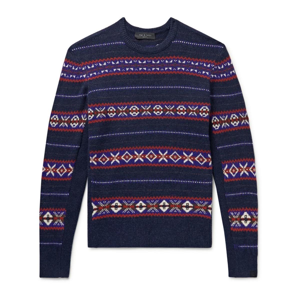 Rag Bone V7018 Mens Multi Wesley Fair Isle Wool Crewneck Sweater Size XL