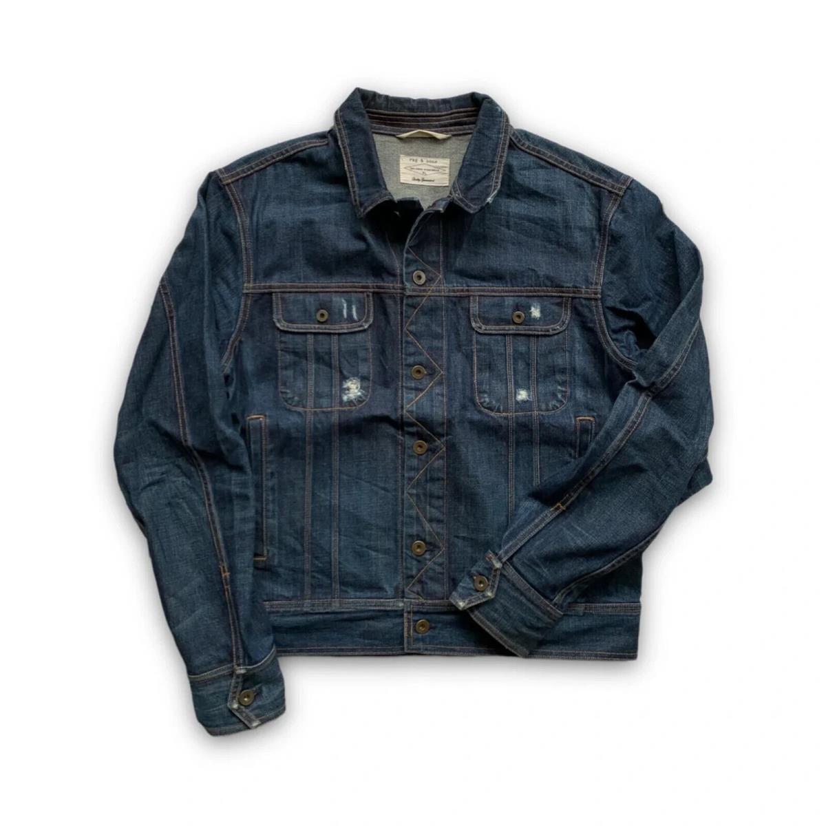 Rag Bone V7819 Mens Blue Stretch Organic Cotton Denim Jacket Size L - Blue
