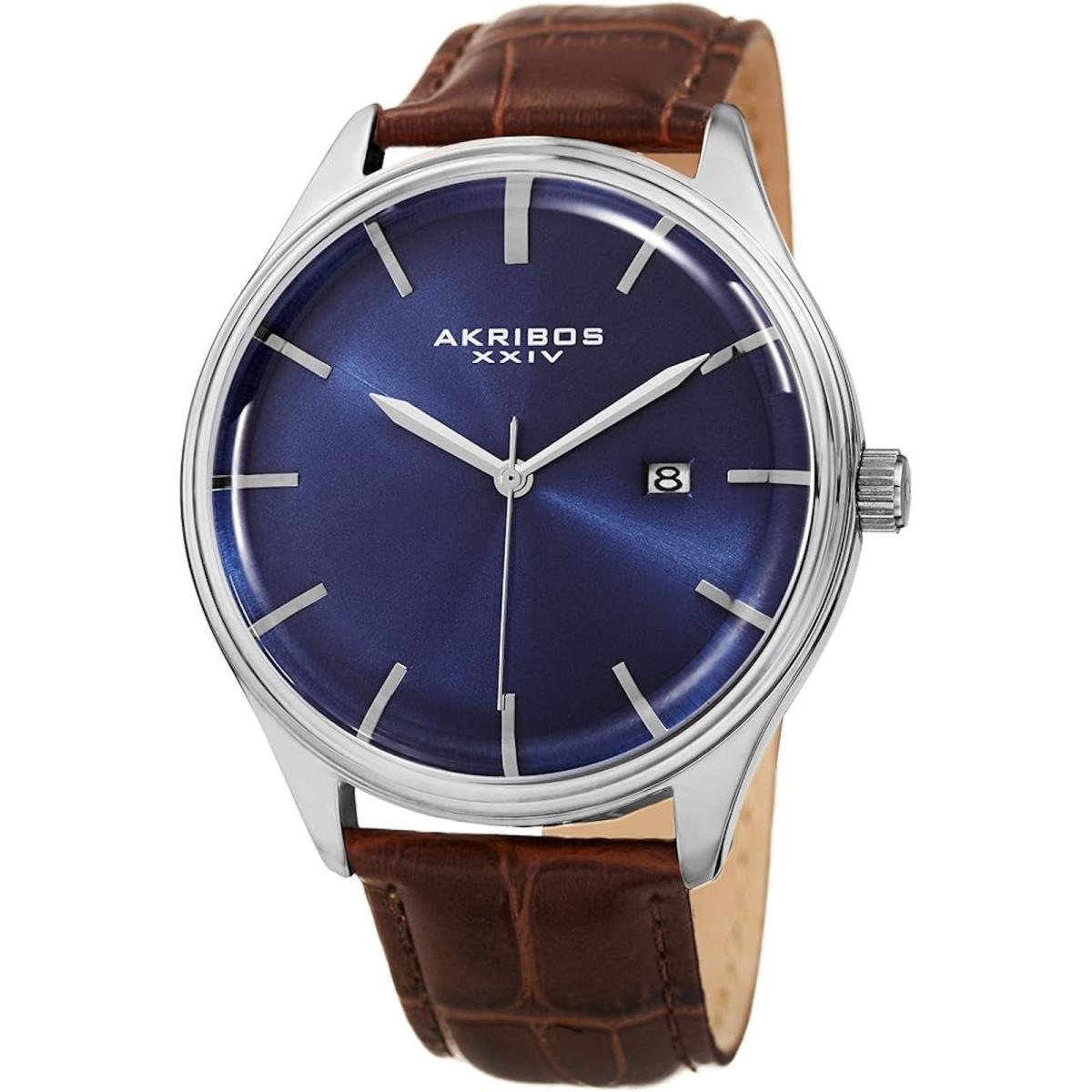 Akribos Xxiv AK914SSBU Classic Beveled Crystal Brown Leather Strap Mens Watch