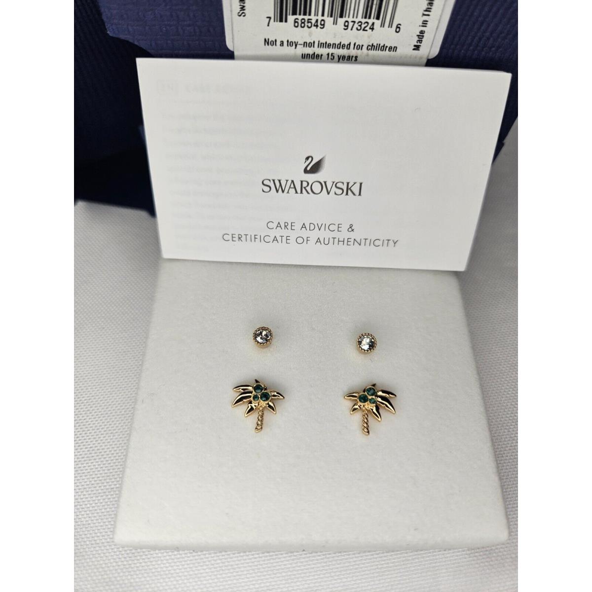 Swarovski Coconut Palm Emerald and Crystal Earrings Set 5371141 Gold Plated
